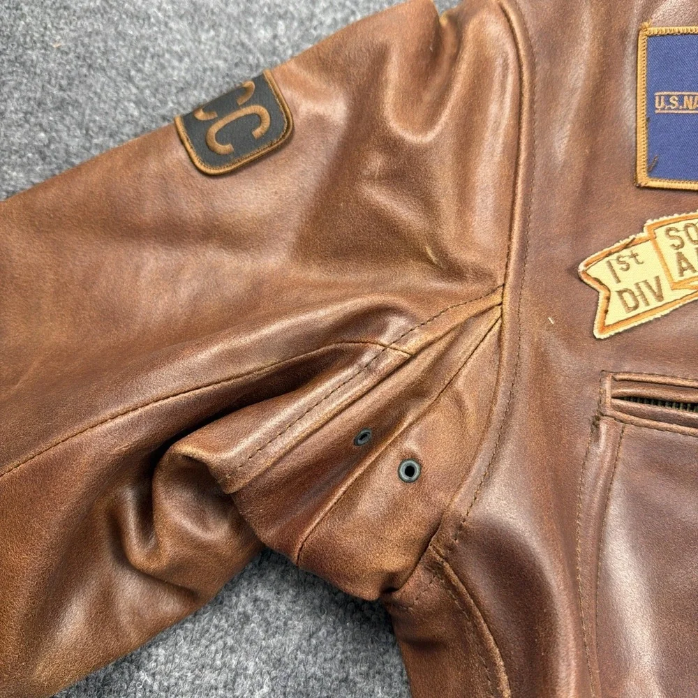 Men's CHIA Brown Leather A-2 Flight Bomber Jacket Patches‎ Southwest Airborne M